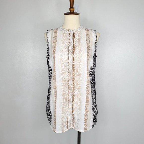 Apt. 9 Mixed Animal Print Career Button Up Sleeveless Top Blouse Size XSP - Picture 1 of 10